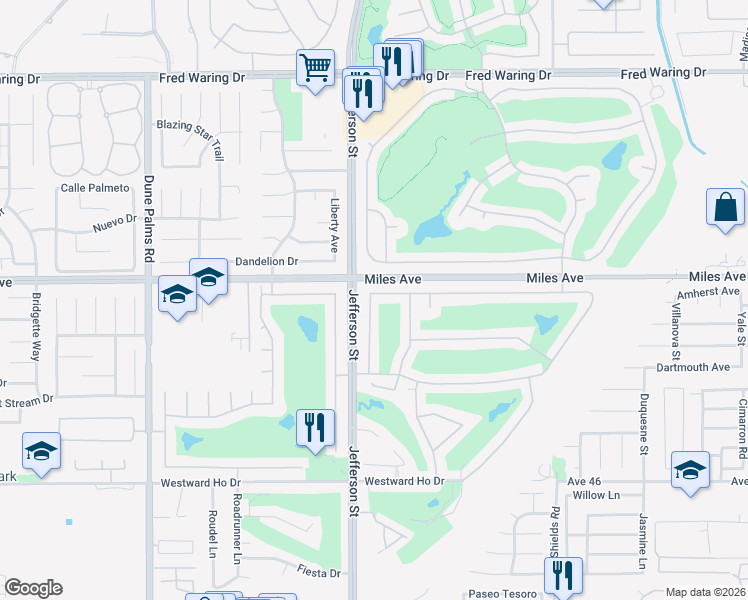 map of restaurants, bars, coffee shops, grocery stores, and more near 80055 Jasper Park Avenue in Indio