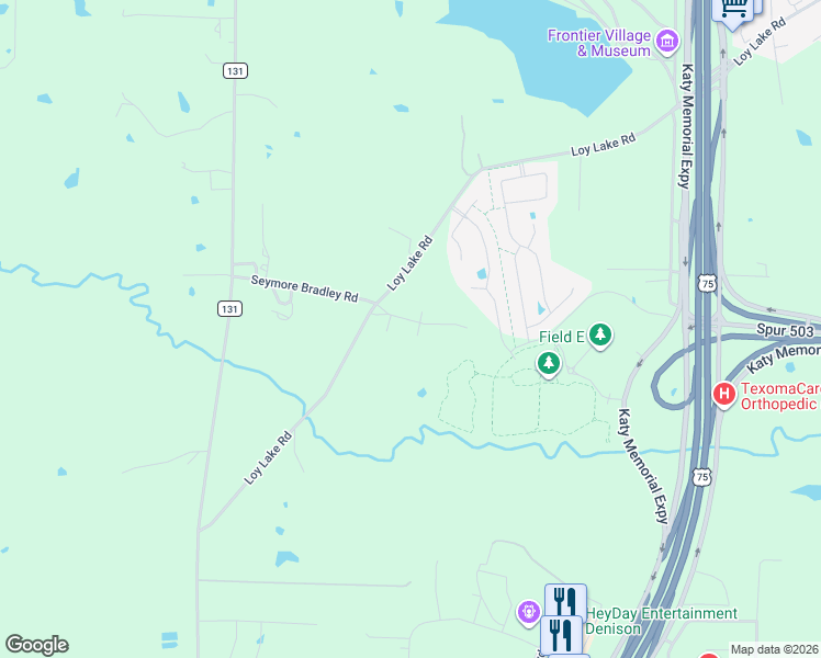 map of restaurants, bars, coffee shops, grocery stores, and more near 3900 Saddle Creek in Denison