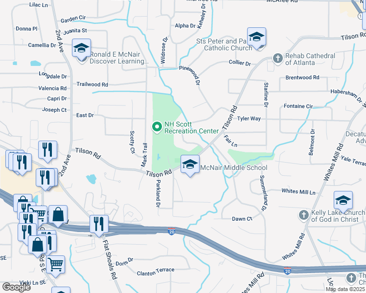 map of restaurants, bars, coffee shops, grocery stores, and more near 2323 Tilson Circle in Decatur
