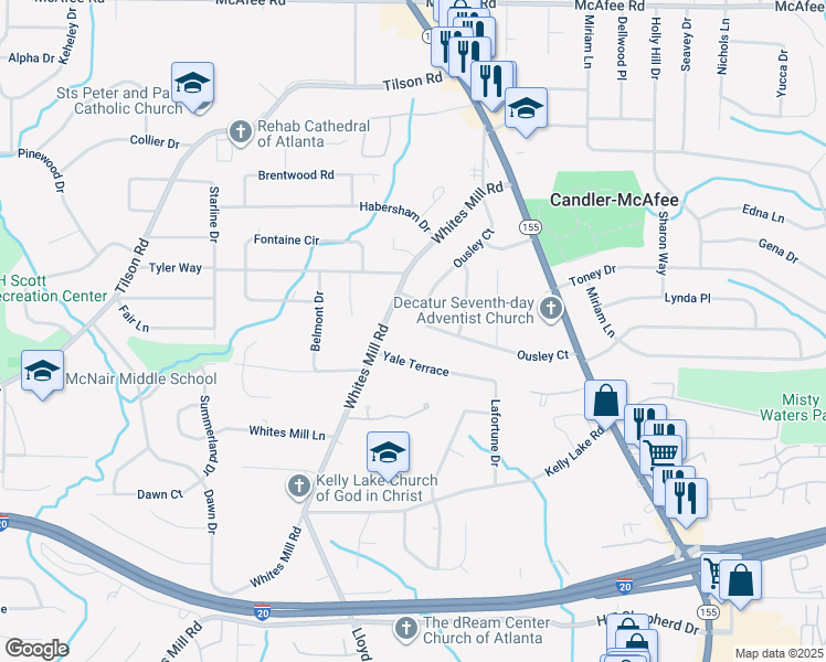 map of restaurants, bars, coffee shops, grocery stores, and more near 2349 Ousley Court in Decatur