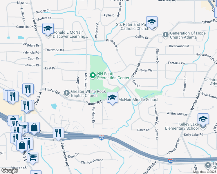 map of restaurants, bars, coffee shops, grocery stores, and more near 2315 Tilson Circle in Decatur