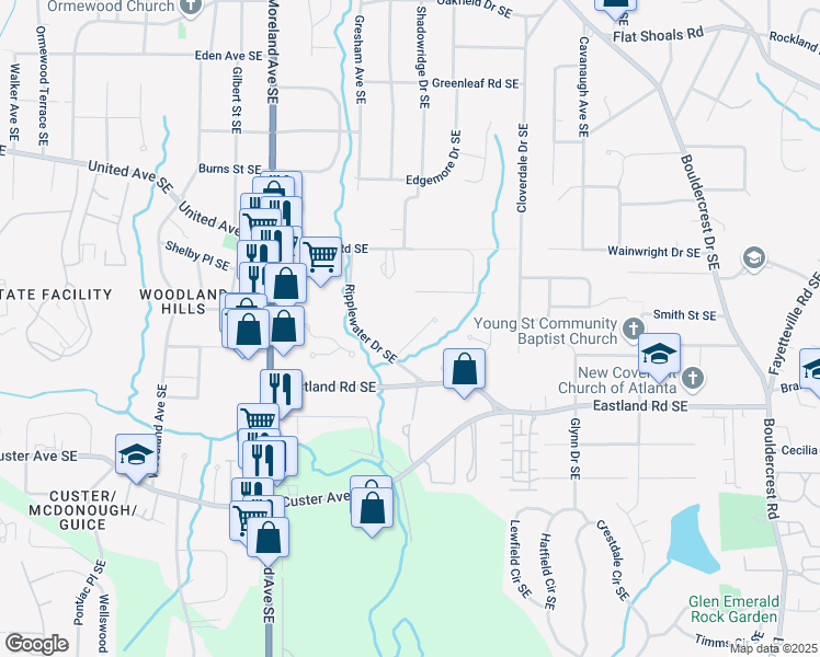 map of restaurants, bars, coffee shops, grocery stores, and more near 2541 Kickerillo Way Southeast in Atlanta