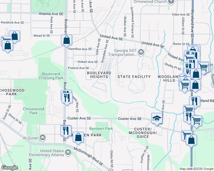 map of restaurants, bars, coffee shops, grocery stores, and more near 864 Teton Avenue Southeast in Atlanta