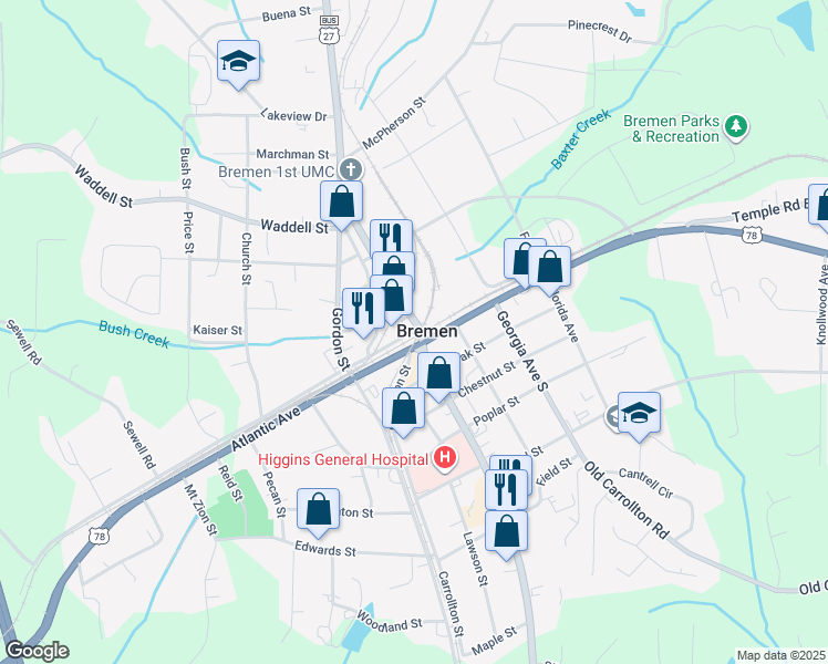map of restaurants, bars, coffee shops, grocery stores, and more near in Bremen