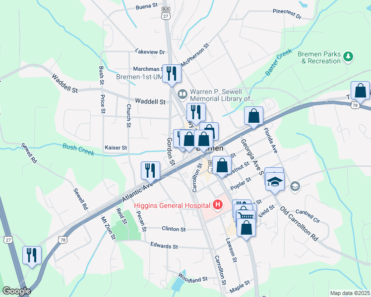 map of restaurants, bars, coffee shops, grocery stores, and more near 138 Buchanan Street in Bremen