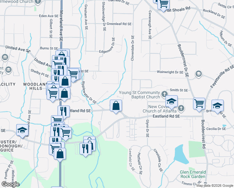 map of restaurants, bars, coffee shops, grocery stores, and more near 1174 Mica Lamp Ct SE in Atlanta