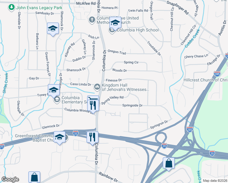 map of restaurants, bars, coffee shops, grocery stores, and more near 3408 Columbia Court in Decatur