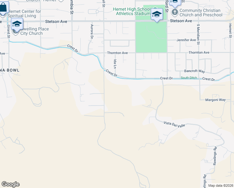 map of restaurants, bars, coffee shops, grocery stores, and more near 27560 Cornell Street in Hemet
