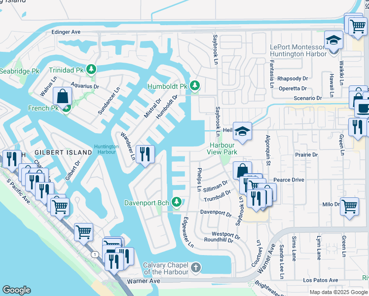map of restaurants, bars, coffee shops, grocery stores, and more near 4071 Morning Star Drive in Huntington Beach