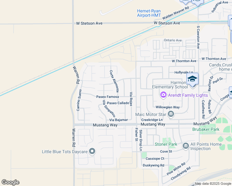 map of restaurants, bars, coffee shops, grocery stores, and more near 1525 Corte Alamonte in Hemet