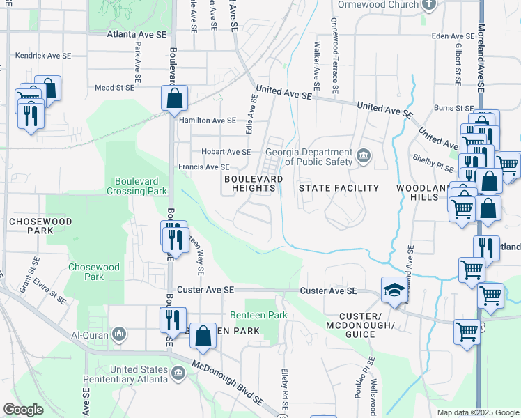 map of restaurants, bars, coffee shops, grocery stores, and more near 847 Teton Avenue Southeast in Atlanta