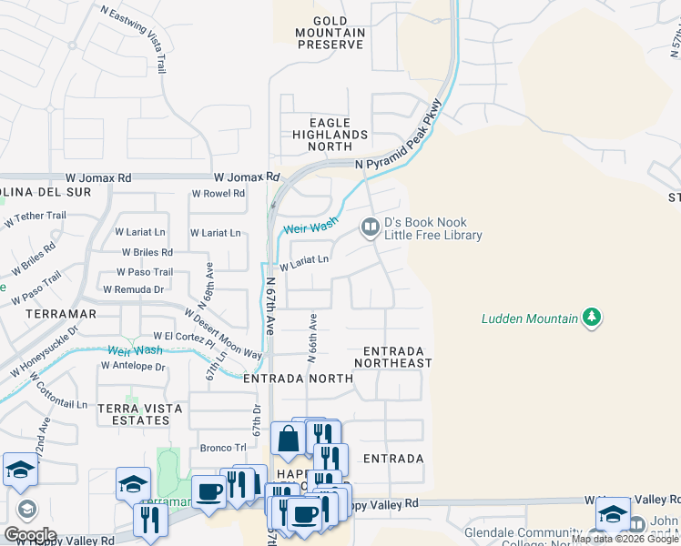 map of restaurants, bars, coffee shops, grocery stores, and more near 6508 West Chisum Trail in Phoenix
