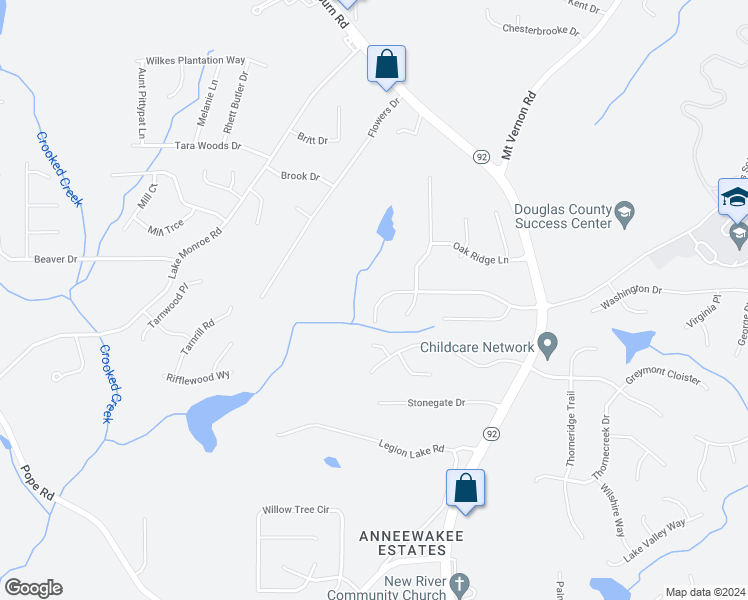 map of restaurants, bars, coffee shops, grocery stores, and more near 2736 Del Ridge Drive in Douglasville