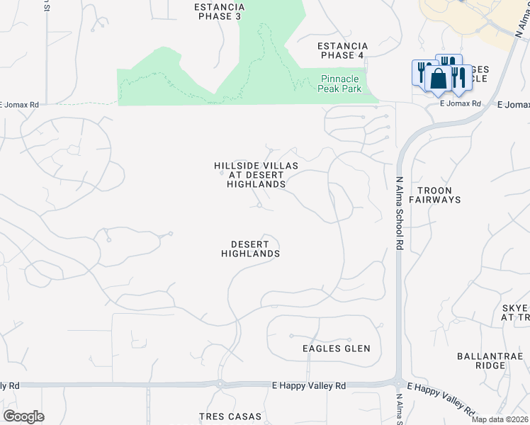map of restaurants, bars, coffee shops, grocery stores, and more near 1150 West Happy Valley Road in Scottsdale