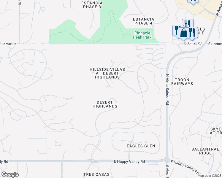 map of restaurants, bars, coffee shops, grocery stores, and more near 10040 East Happy Valley Road in Scottsdale