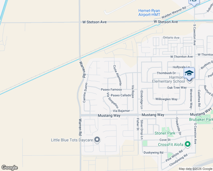 map of restaurants, bars, coffee shops, grocery stores, and more near 5403 Corte Cidra in Hemet