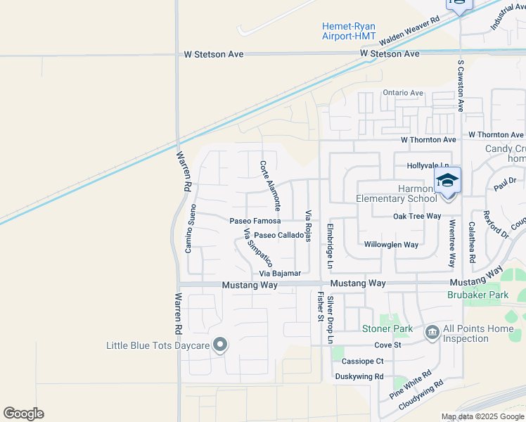 map of restaurants, bars, coffee shops, grocery stores, and more near 5289 Corte Cidra in Hemet