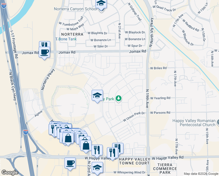map of restaurants, bars, coffee shops, grocery stores, and more near 25828 North 20th Drive in Phoenix