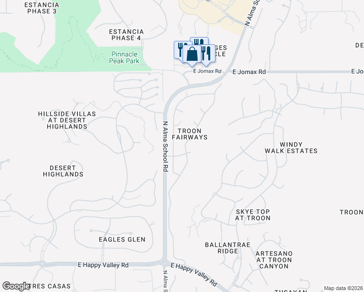 map of restaurants, bars, coffee shops, grocery stores, and more near in Scottsdale