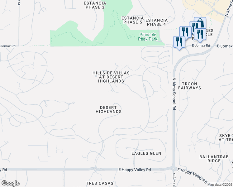 map of restaurants, bars, coffee shops, grocery stores, and more near 1150 West Happy Valley Road in Scottsdale