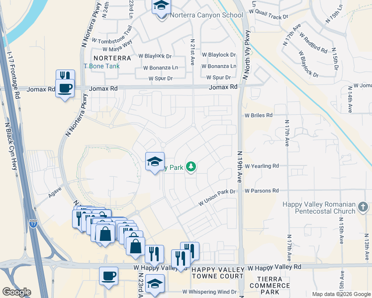 map of restaurants, bars, coffee shops, grocery stores, and more near 25828 North 20th Drive in Phoenix