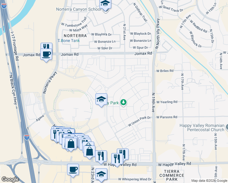 map of restaurants, bars, coffee shops, grocery stores, and more near 25828 North 20th Drive in Phoenix
