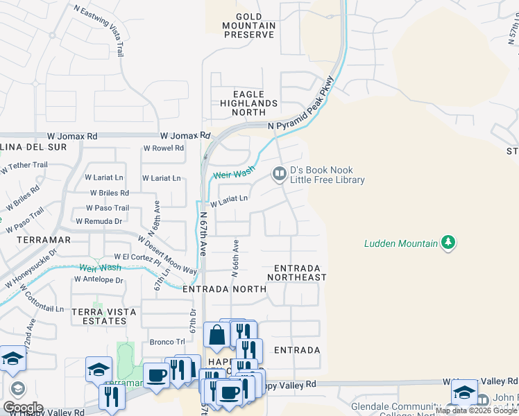 map of restaurants, bars, coffee shops, grocery stores, and more near 6508 West Chisum Trail in Phoenix