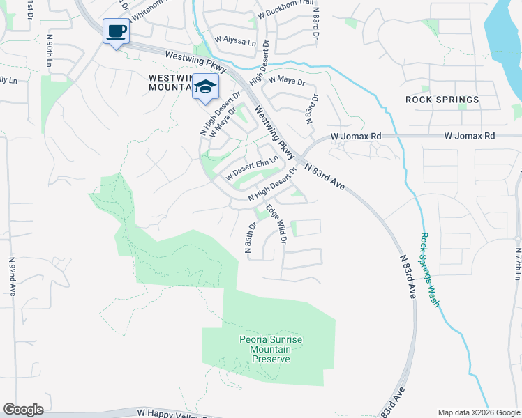 map of restaurants, bars, coffee shops, grocery stores, and more near 8503 West Briles Road in Peoria