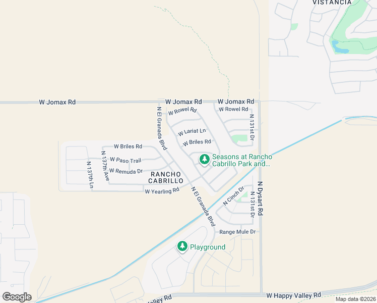 map of restaurants, bars, coffee shops, grocery stores, and more near 13346 West Paso Trail in Peoria