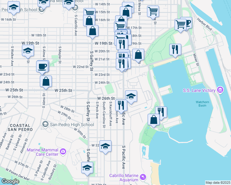 map of restaurants, bars, coffee shops, grocery stores, and more near 514 West 26th Street in Los Angeles