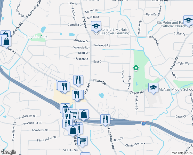 map of restaurants, bars, coffee shops, grocery stores, and more near 2334 2nd Avenue in Decatur