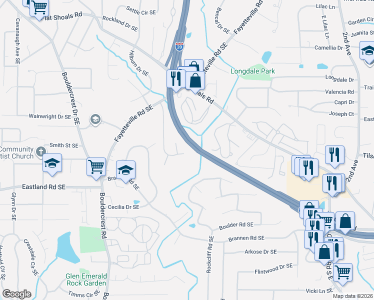 map of restaurants, bars, coffee shops, grocery stores, and more near 2370 Charleston Pointe Southeast in Atlanta