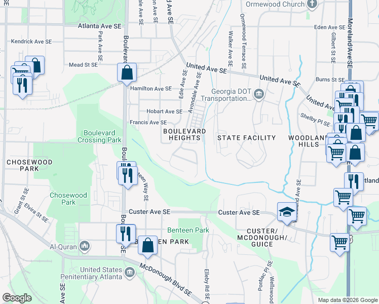 map of restaurants, bars, coffee shops, grocery stores, and more near 847 Teton Avenue Southeast in Atlanta