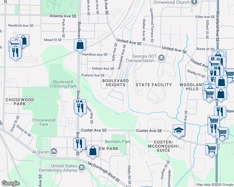 map of restaurants, bars, coffee shops, grocery stores, and more near 840 Teton Avenue Southeast in Atlanta