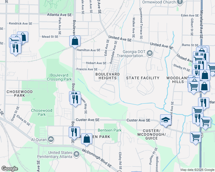 map of restaurants, bars, coffee shops, grocery stores, and more near 840 Teton Avenue Southeast in Atlanta