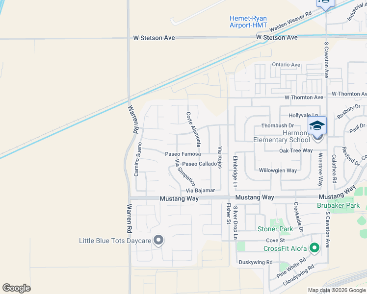 map of restaurants, bars, coffee shops, grocery stores, and more near 5403 Corte Cidra in Hemet