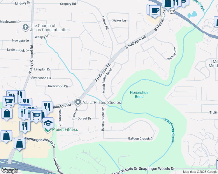 map of restaurants, bars, coffee shops, grocery stores, and more near 4663 Galleon Crossing in Decatur