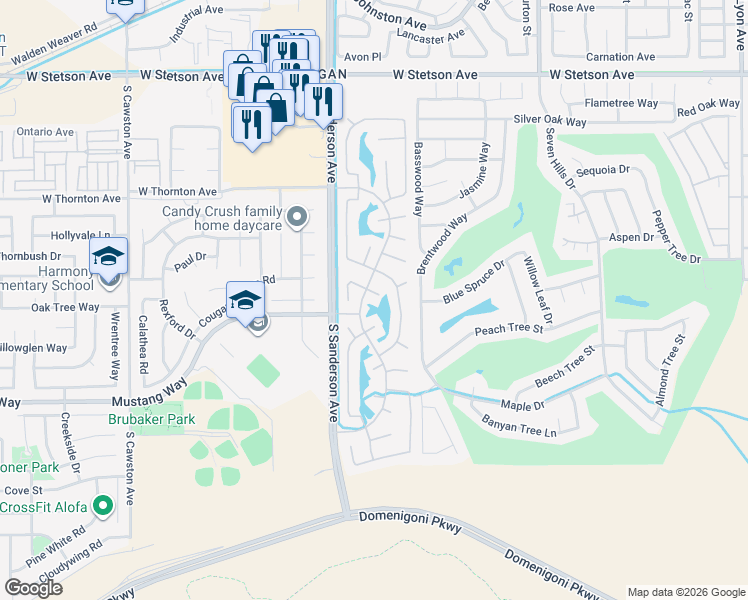 map of restaurants, bars, coffee shops, grocery stores, and more near 3145 Oregano Way in Hemet