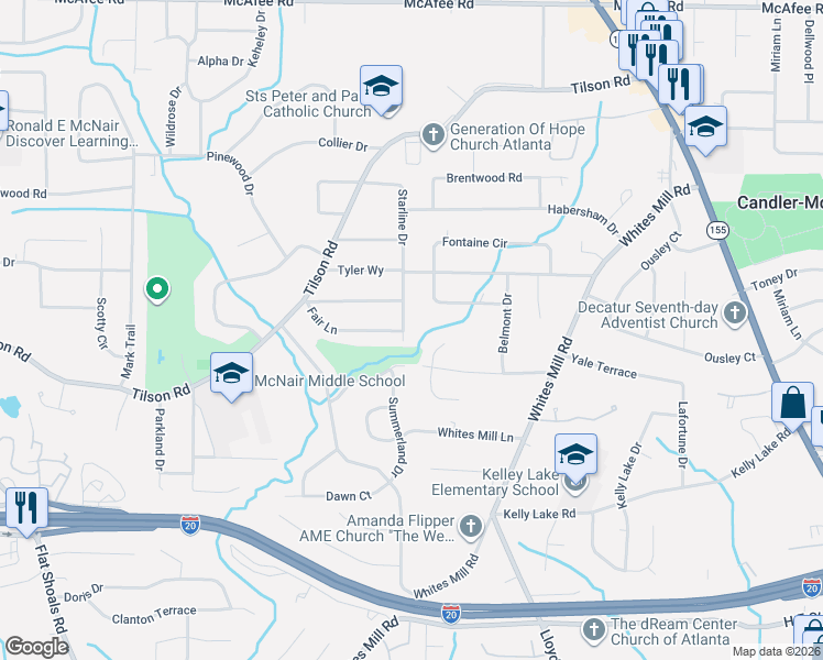 map of restaurants, bars, coffee shops, grocery stores, and more near 2328 Starline Drive in Decatur