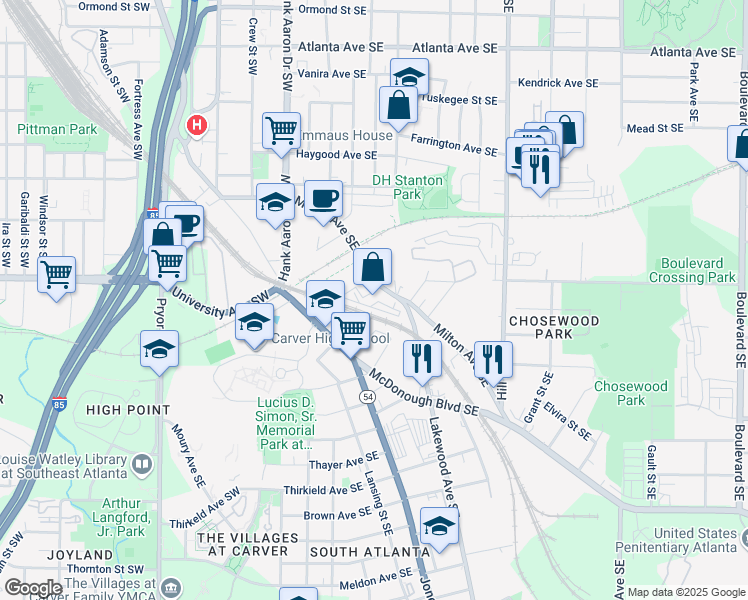 map of restaurants, bars, coffee shops, grocery stores, and more near 125 Milton Avenue Southeast in Atlanta