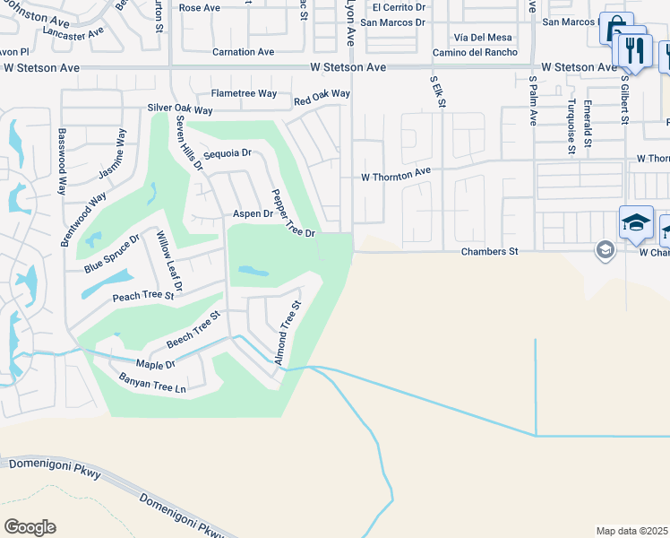 map of restaurants, bars, coffee shops, grocery stores, and more near 1711 Pepper Tree Drive in Hemet