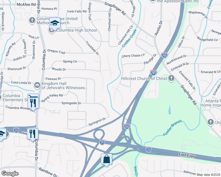 map of restaurants, bars, coffee shops, grocery stores, and more near 2273 Maryland Court in Decatur