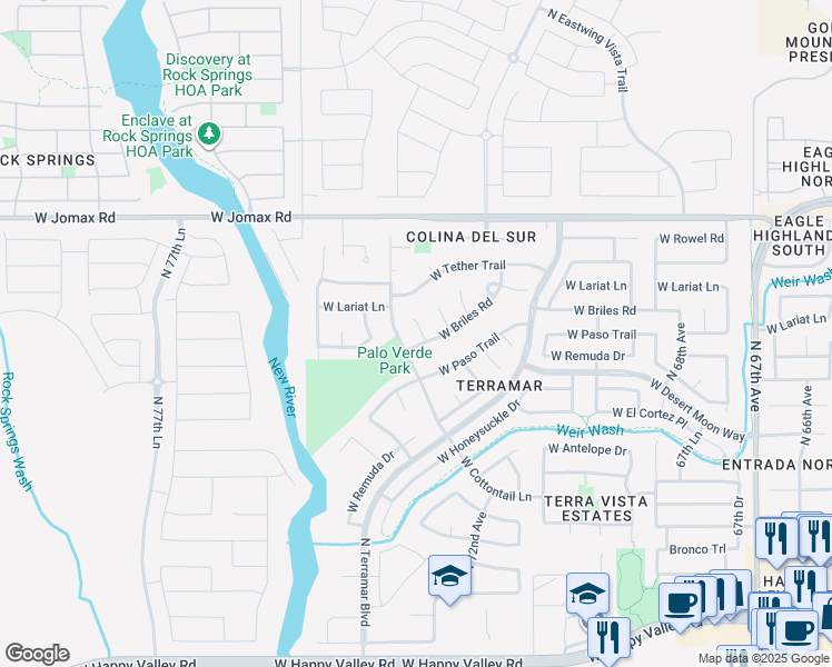map of restaurants, bars, coffee shops, grocery stores, and more near 26226 North 73rd Avenue in Peoria