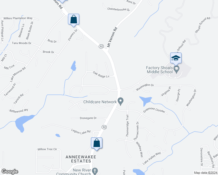map of restaurants, bars, coffee shops, grocery stores, and more near 2564 Del Ridge Drive in Douglasville