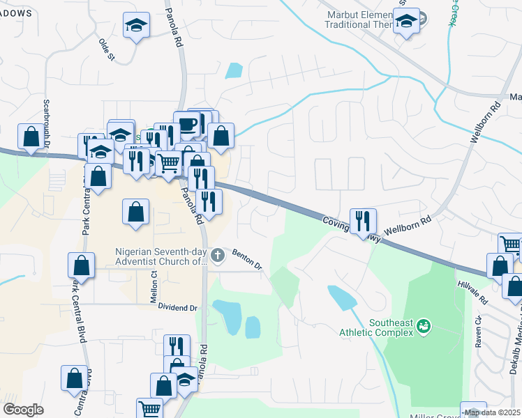 map of restaurants, bars, coffee shops, grocery stores, and more near 2278 Rolling Trail in Lithonia