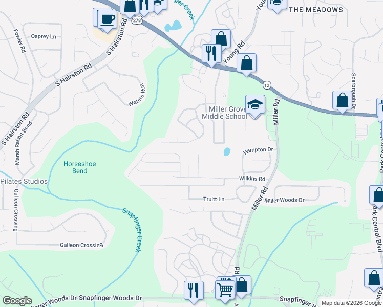 map of restaurants, bars, coffee shops, grocery stores, and more near 2290 Wilkins Cove in Decatur
