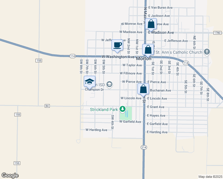 map of restaurants, bars, coffee shops, grocery stores, and more near 500 Champion Drive in Morton