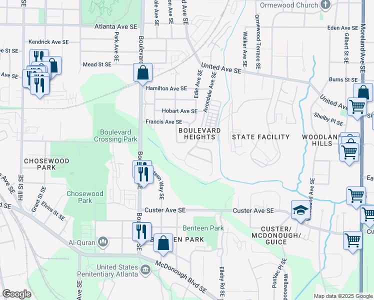 map of restaurants, bars, coffee shops, grocery stores, and more near 1227 Avondale Avenue Southeast in Atlanta