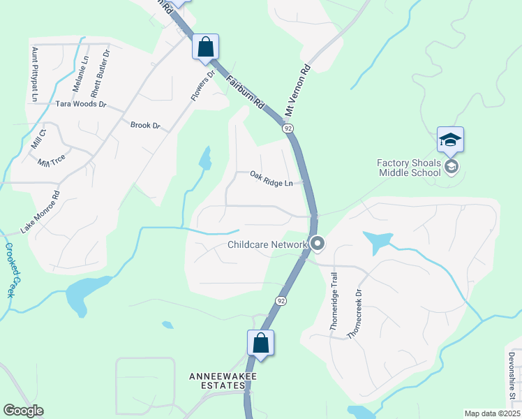 map of restaurants, bars, coffee shops, grocery stores, and more near 2619 Del Ridge Drive in Douglasville