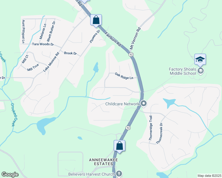 map of restaurants, bars, coffee shops, grocery stores, and more near 2653 Del Ridge Drive in Douglasville